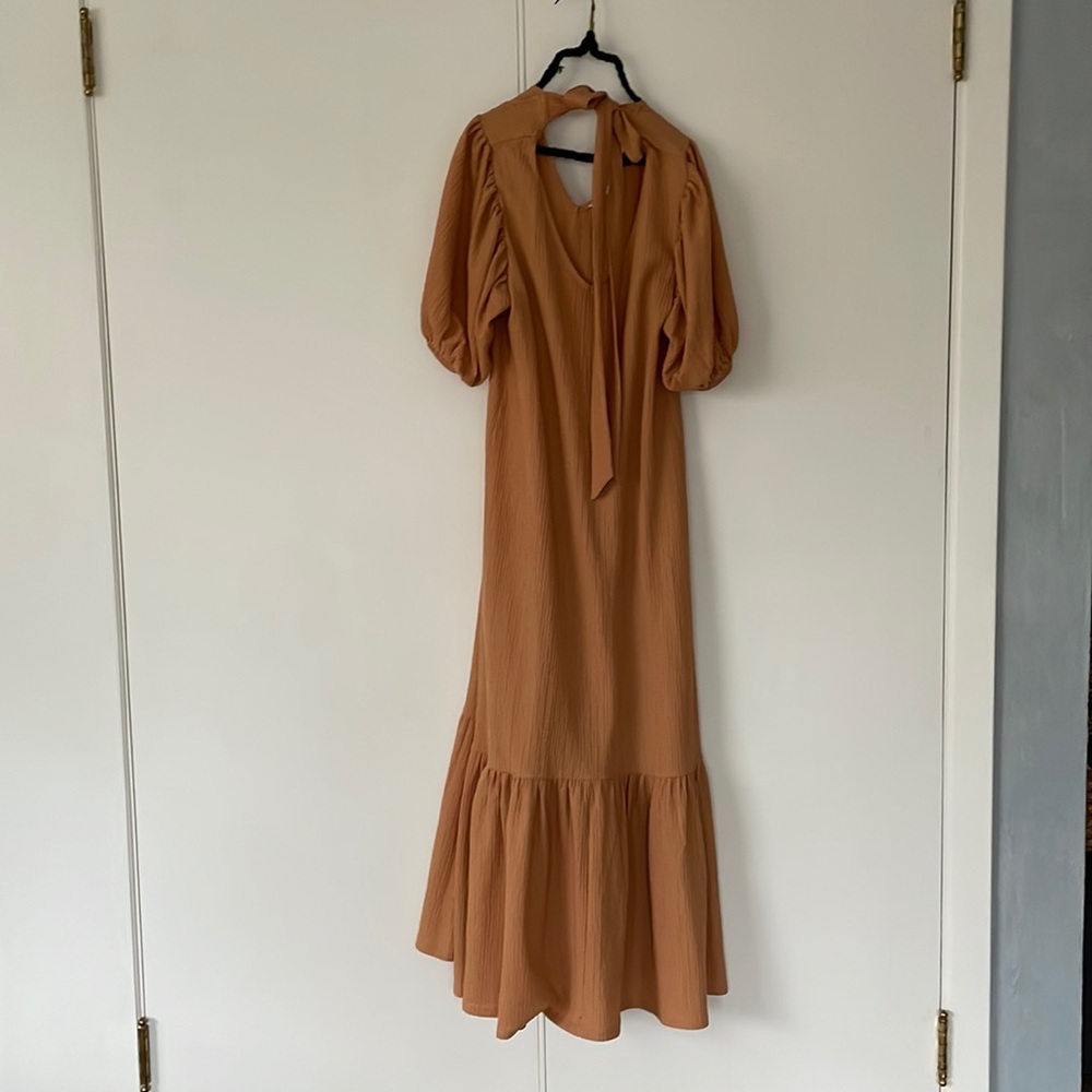 Gibson Latimer maxi dress - peach - with ruffle and bow